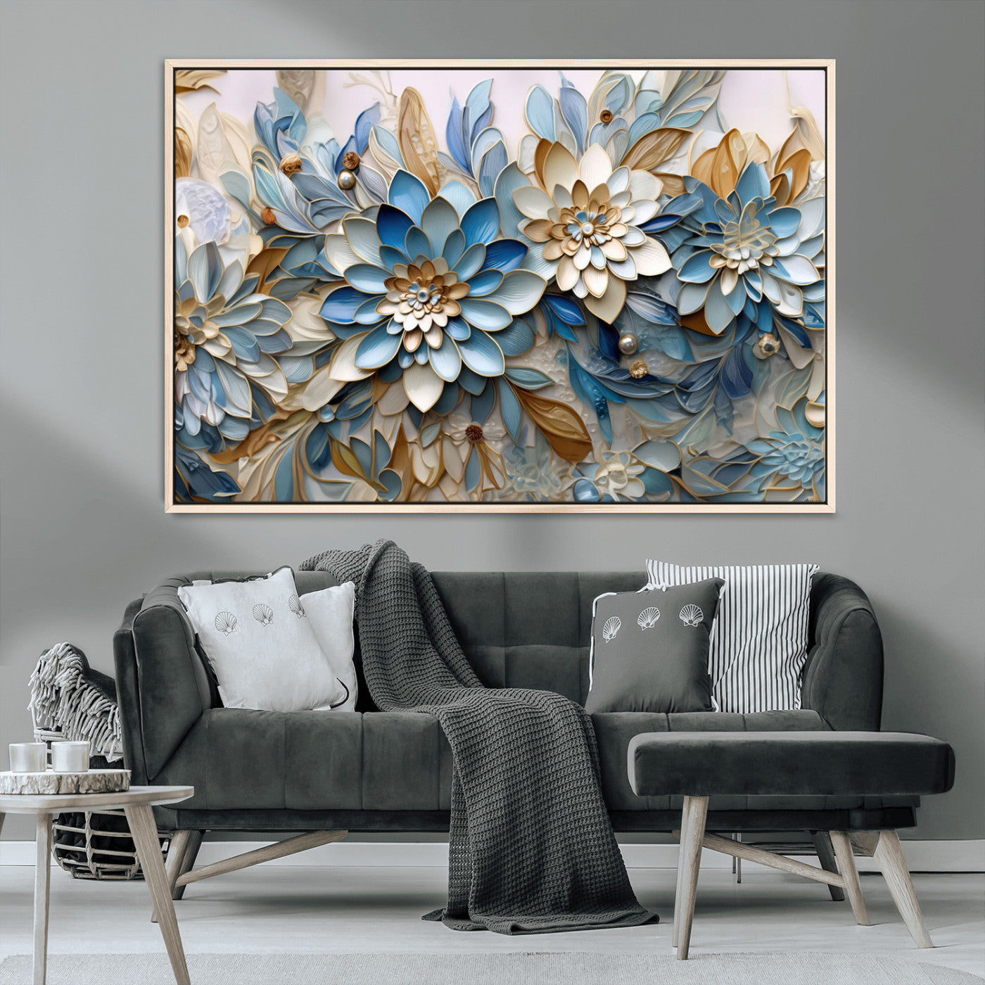 MGV-FC-36X24 - Blu Abstract Flower Wall Art Canvas Print