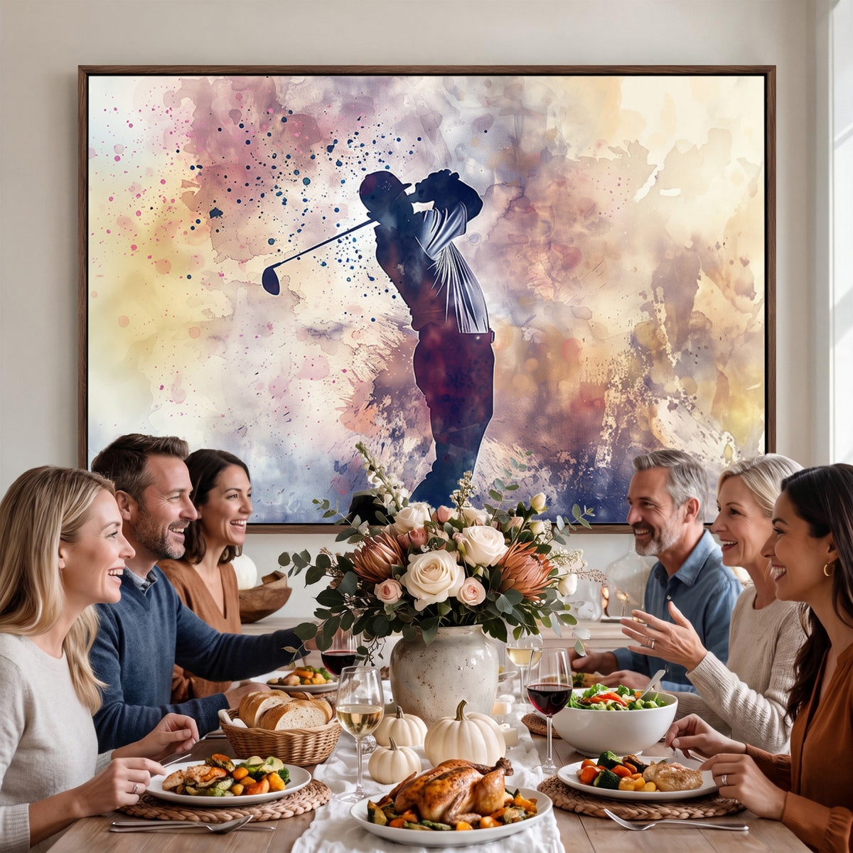 10848-MGV-CV-36X24 - Abstract Watercolor Golf Player Wall Art Canvas Print