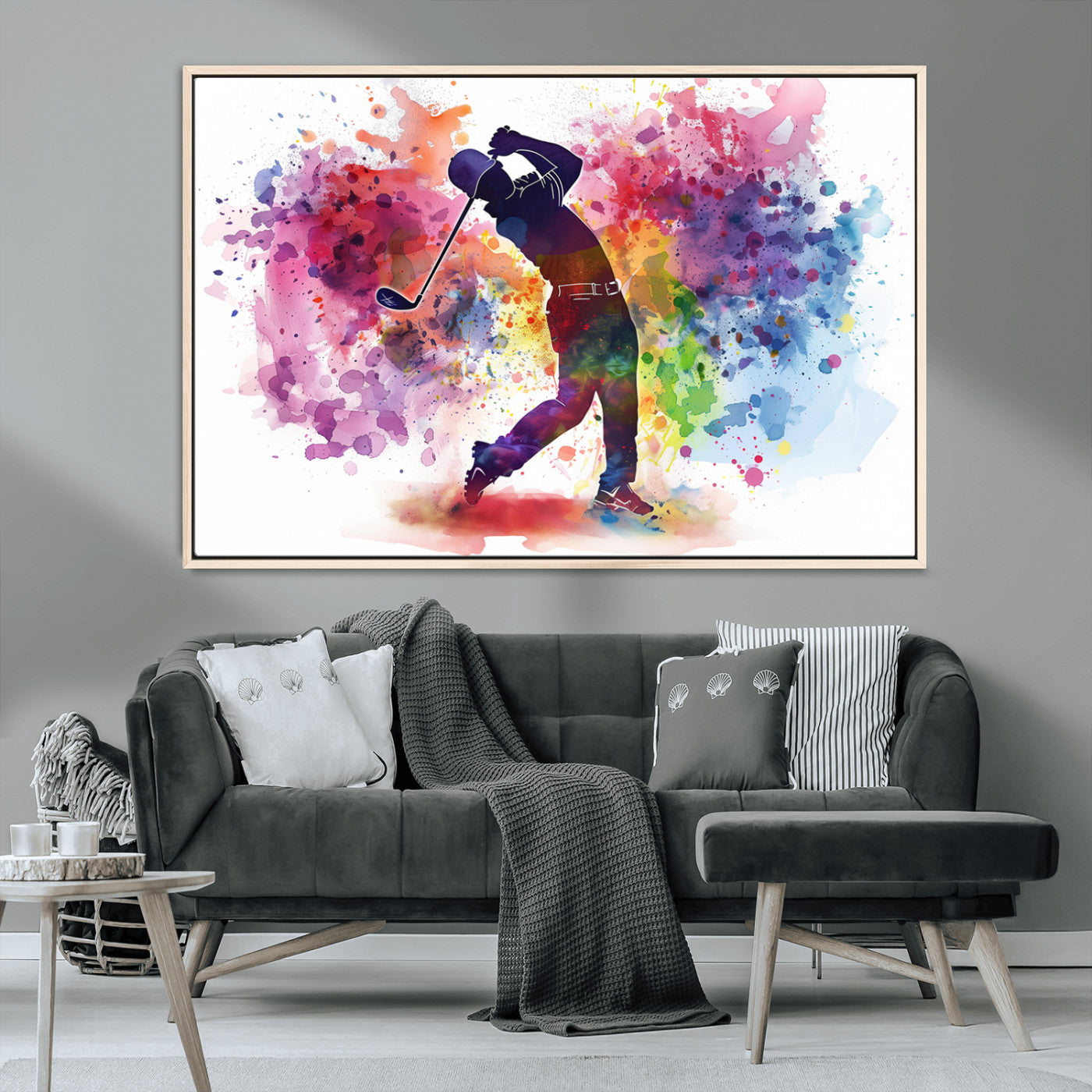 MGV-FC-36X24 - Colorful Golfer Swing Wall Art Canvas Print - Ready to Hang, Framed Sports Decor