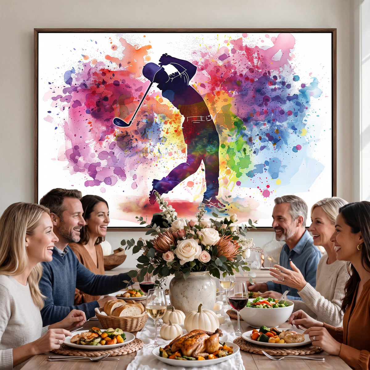 66537-MGV-CV-36X24 - Colorful Golfer Swing Wall Art Canvas Print, Ready to Hang