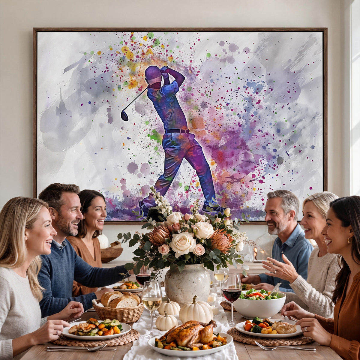 60116-MGV-CV-36X24 - Watercolor Golf Swing Wall Art Canvas Print, Vibrant, Framed and Ready to Hang