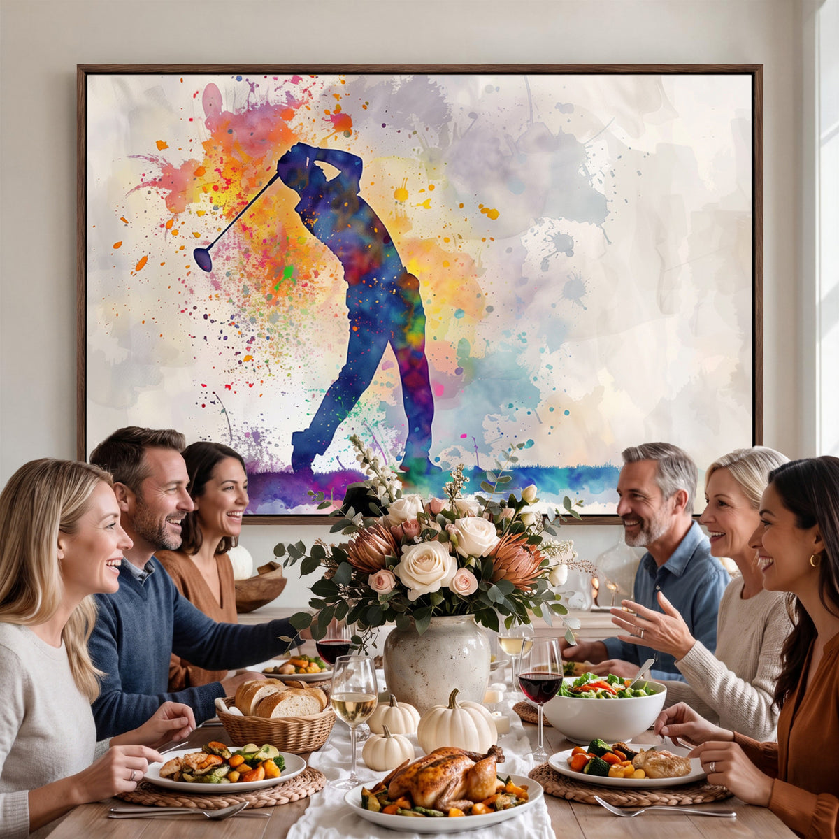 89625-MGV-CV-36X24 - Vibrant Watercolor Golf Swing Wall Art Canvas Print | Extra Large 3 Piece Canvas Wall Art