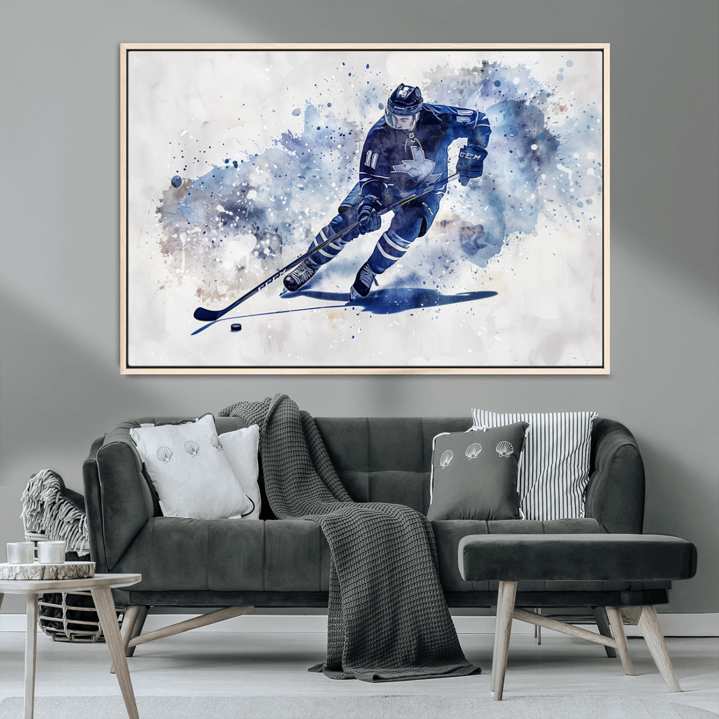 MGV-FC-36X24 - Hockey Player Wall Art Canvas Print - Sports-Inspired Watercolor Decor - Ready to Hang