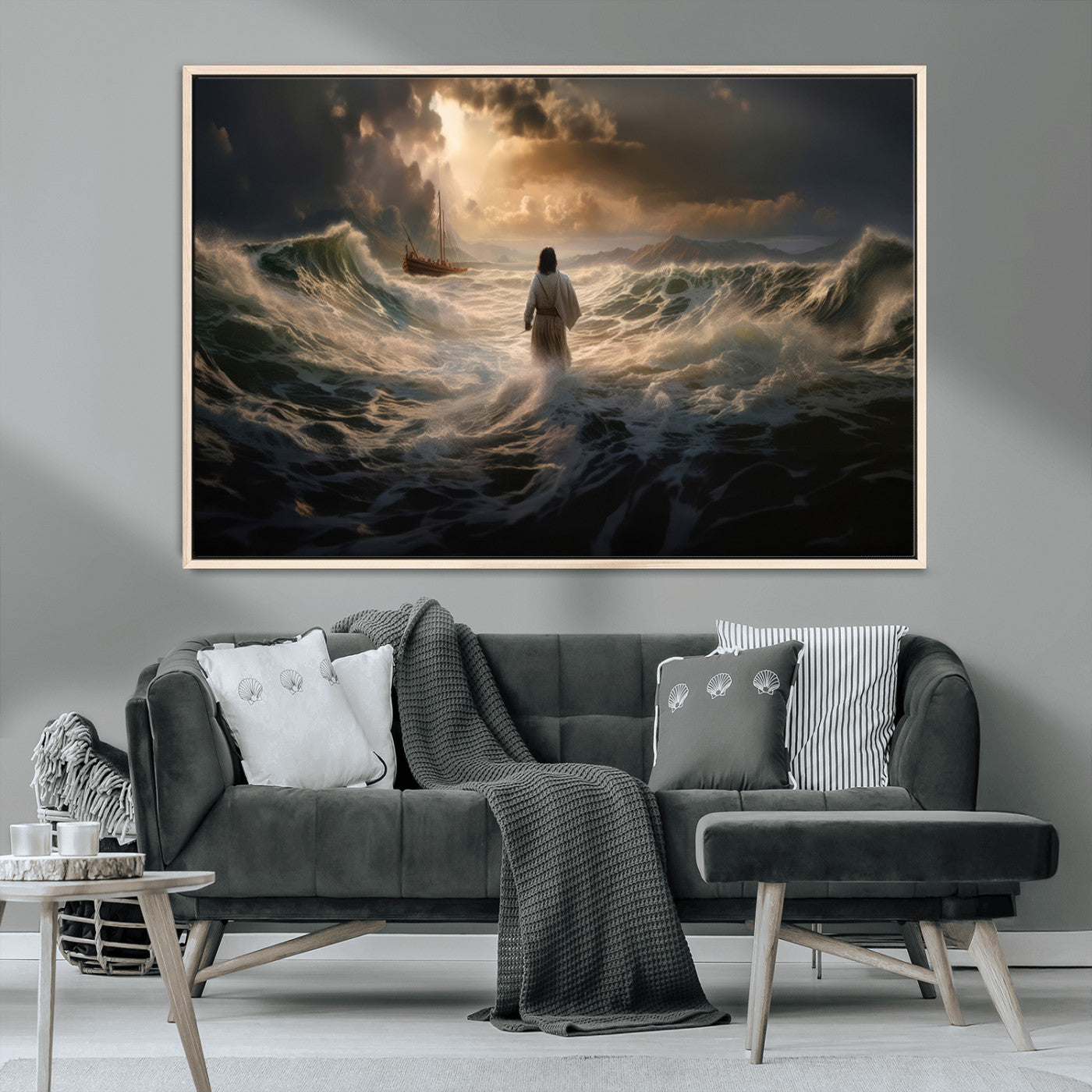 MGV-FC-36X24 - Jesus Walking on Water Wall Art Canvas Print - Religious Spiritual Decor - Jesus Wall Art Canvas