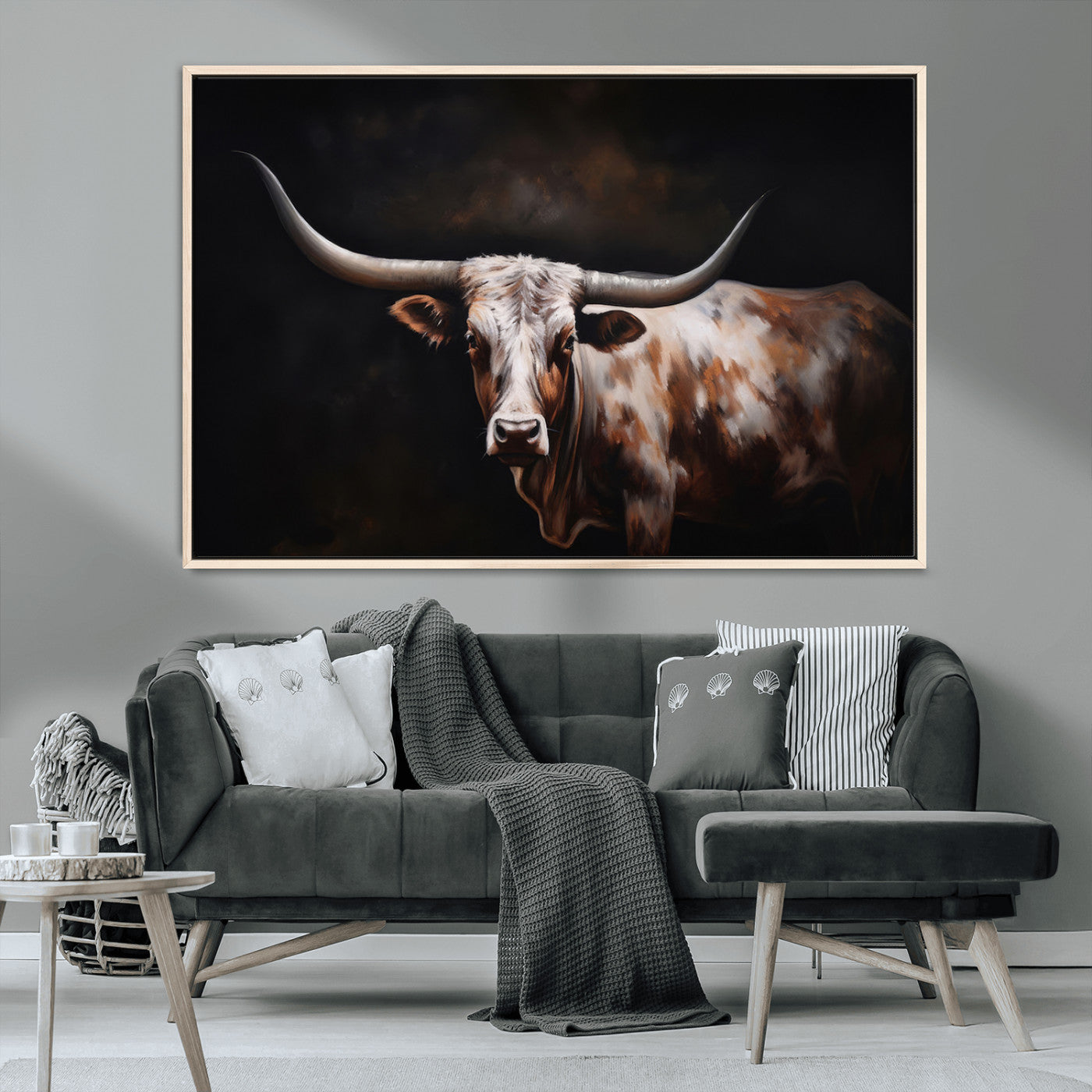 82543-MGV-CV-36X24-Texas Longhorn Wall Art Canvas Print | Western Ranch Decor | Bold Rustic Cattle Artwork | Ready to