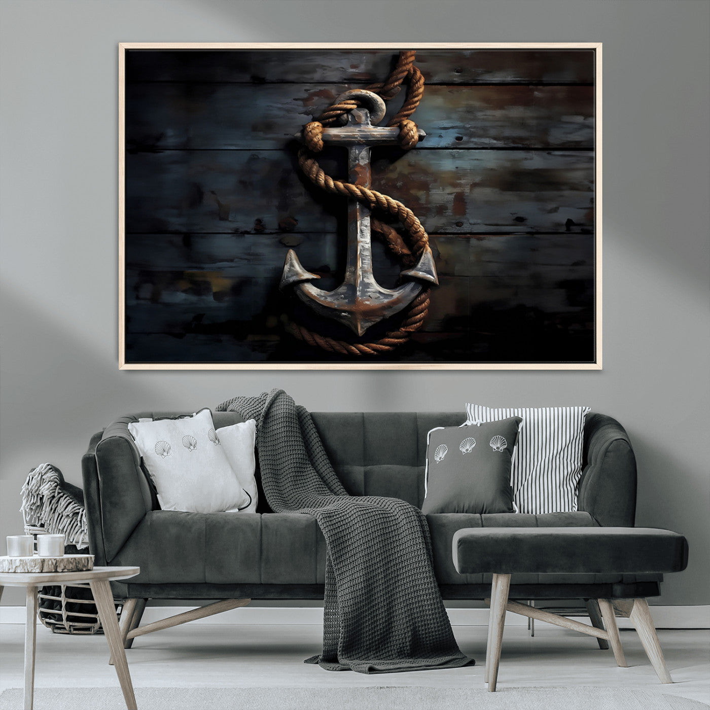MGV-FC-36X24 - 3 Panel Grunge Abstract Anchor Wall Art Canvas Print Set