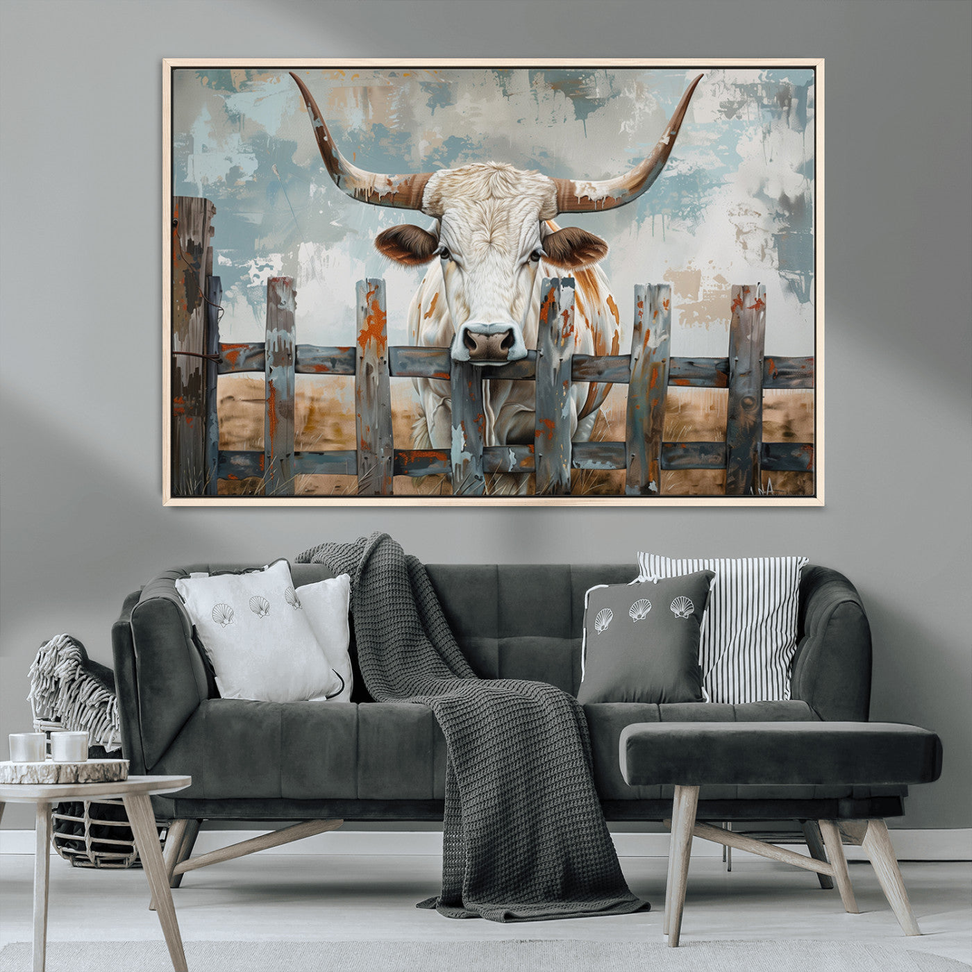 MGV-FC-36X24 - Vintage Cow Wall Art Canvas Print for Farmhouse Wall Decor Theme, Cattle Wall Art Print