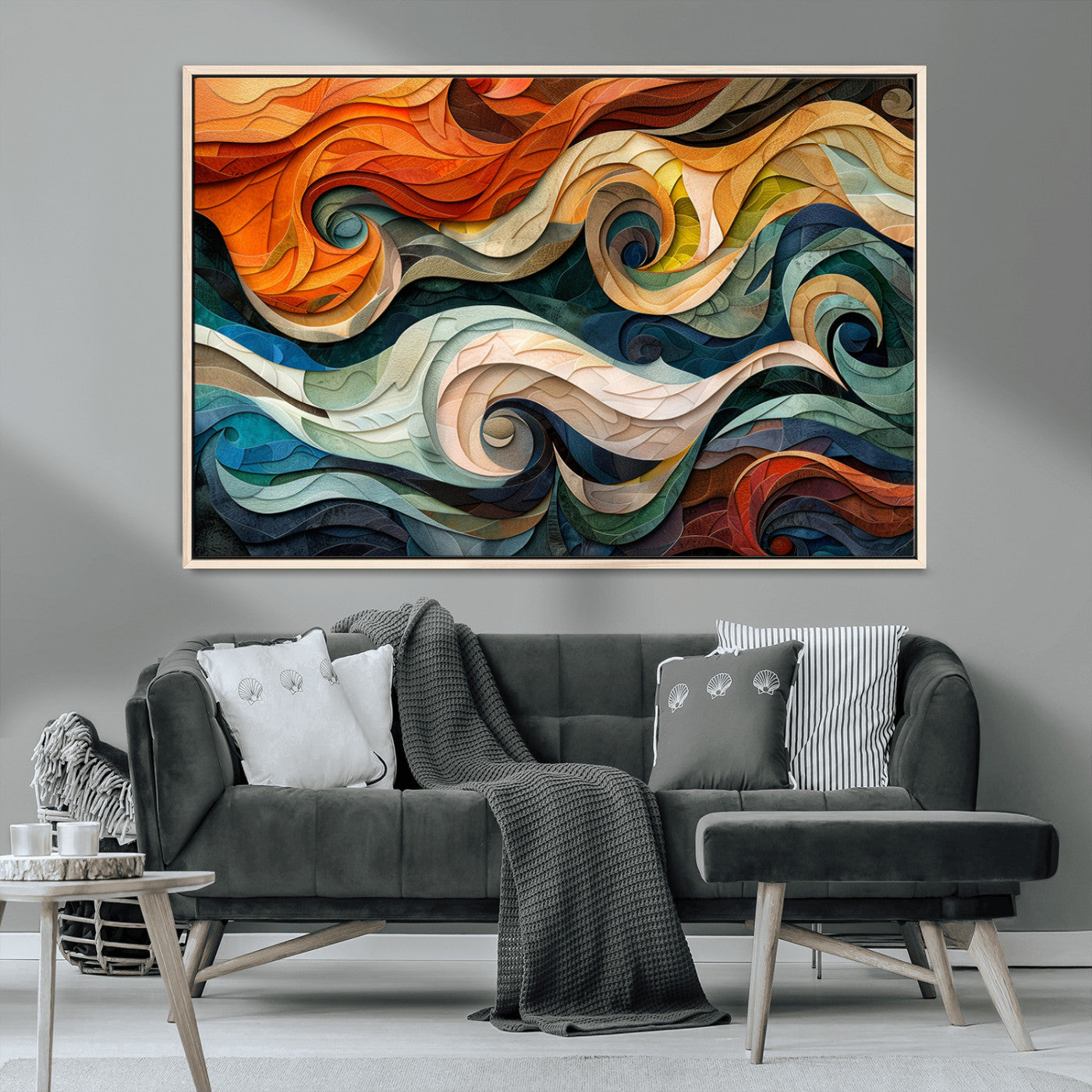 MGV-FC-36X24 - Abstract Wave Wall Art | Ready to Hang Framed Canvas Print | Vibrant Home Decor for Modern Spaces