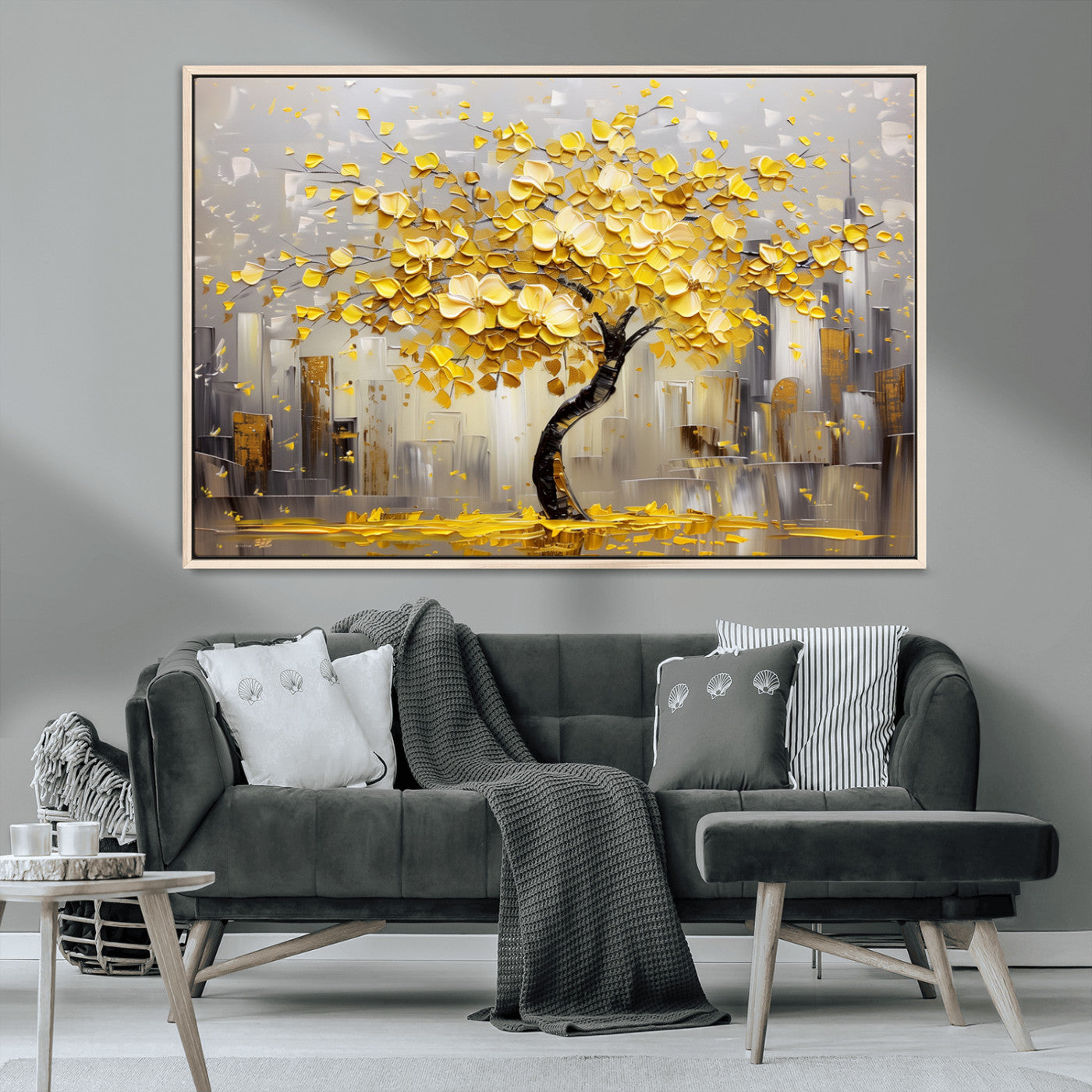 -Golden Tree Canvas Print | Abstract Wall Art for Modern Homes | Ready to Hang Framed Artwork