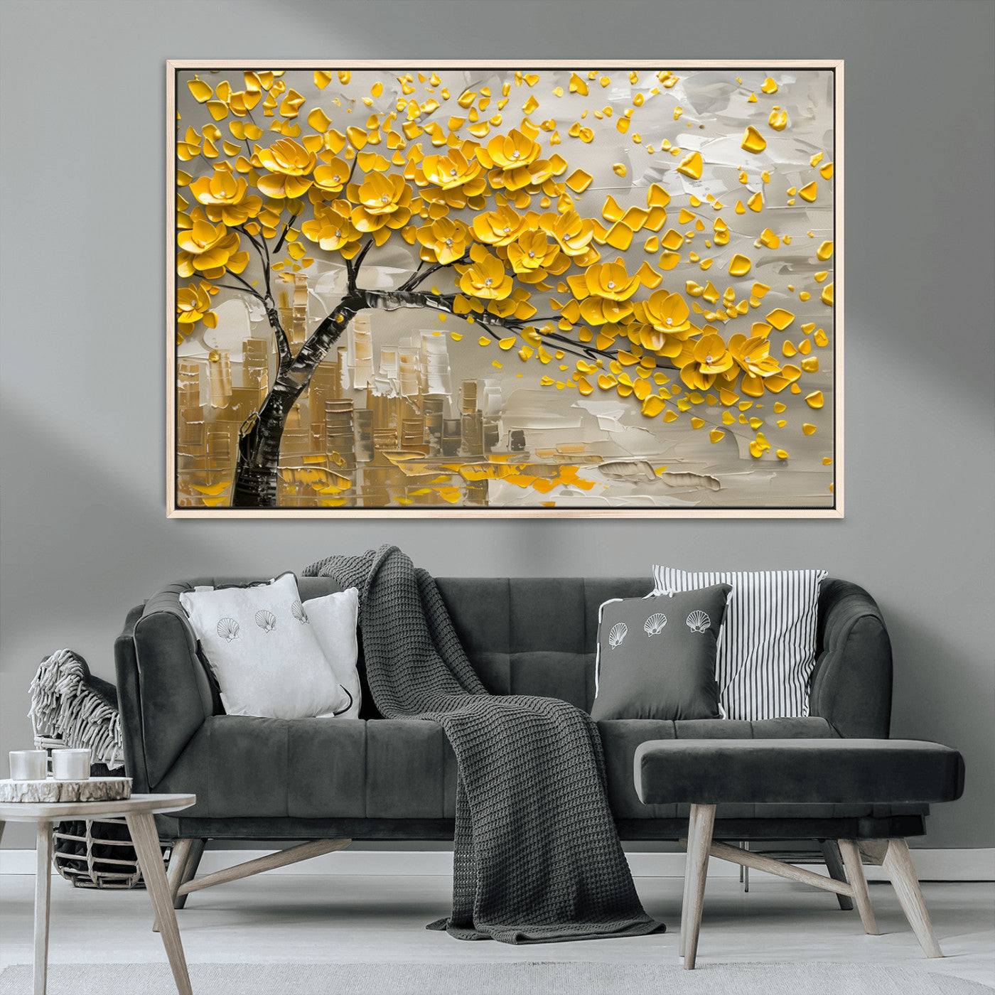 MGV-FC-36X24 - Yellow Blossom Tree Canvas Wall Art - Floral Abstract Modern Contemporary Artwork for Living Room or