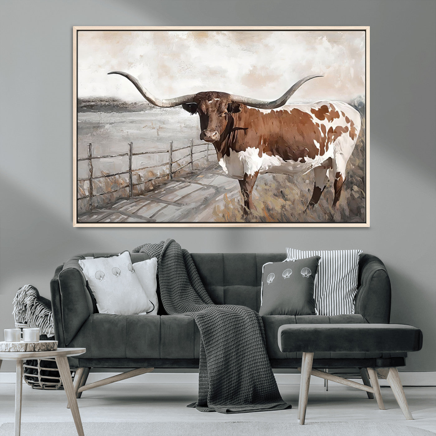 57340-MGV-CV-36X24-Vintage Texas Cow Wall Art Canvas Print, Rustic Longhorn Wall Art | Canvas Print for Farmhouse Decor