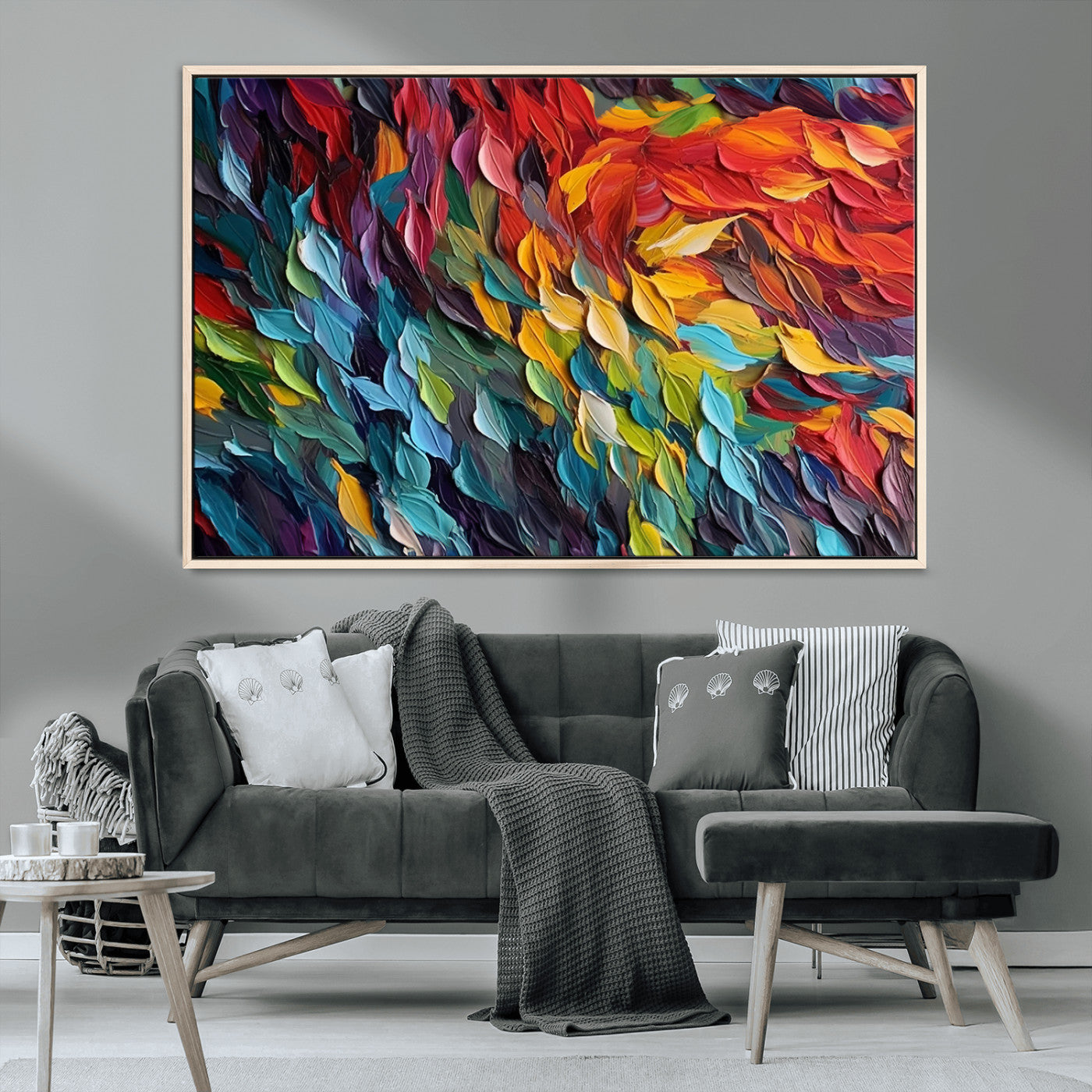 -Vibrant Abstract Leaf Wall Art Canvas Print | Bold Colorful Canvas for Living Room or Office | Ready