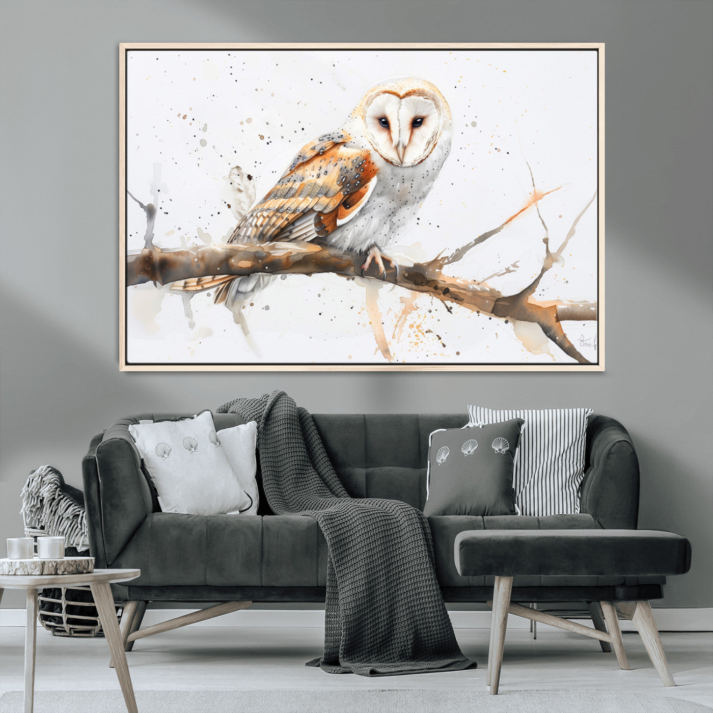 MGV-FC-36X24 - Barn Owl Wall Art on Branch | Stunning Canvas Print for Nature Lovers | Ready to Hang and Framed