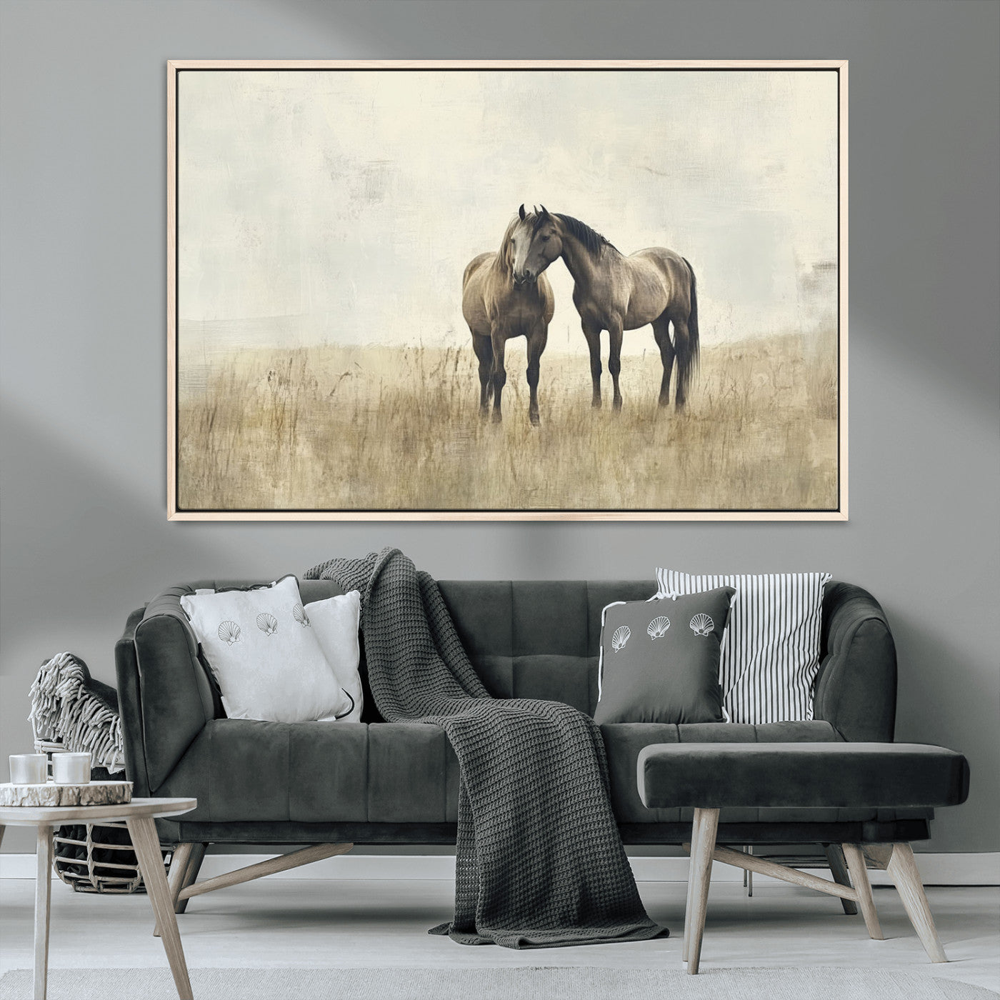 MGV-FC-36X24 - Chines Style Grunge Horses Wall Art Canvas Print