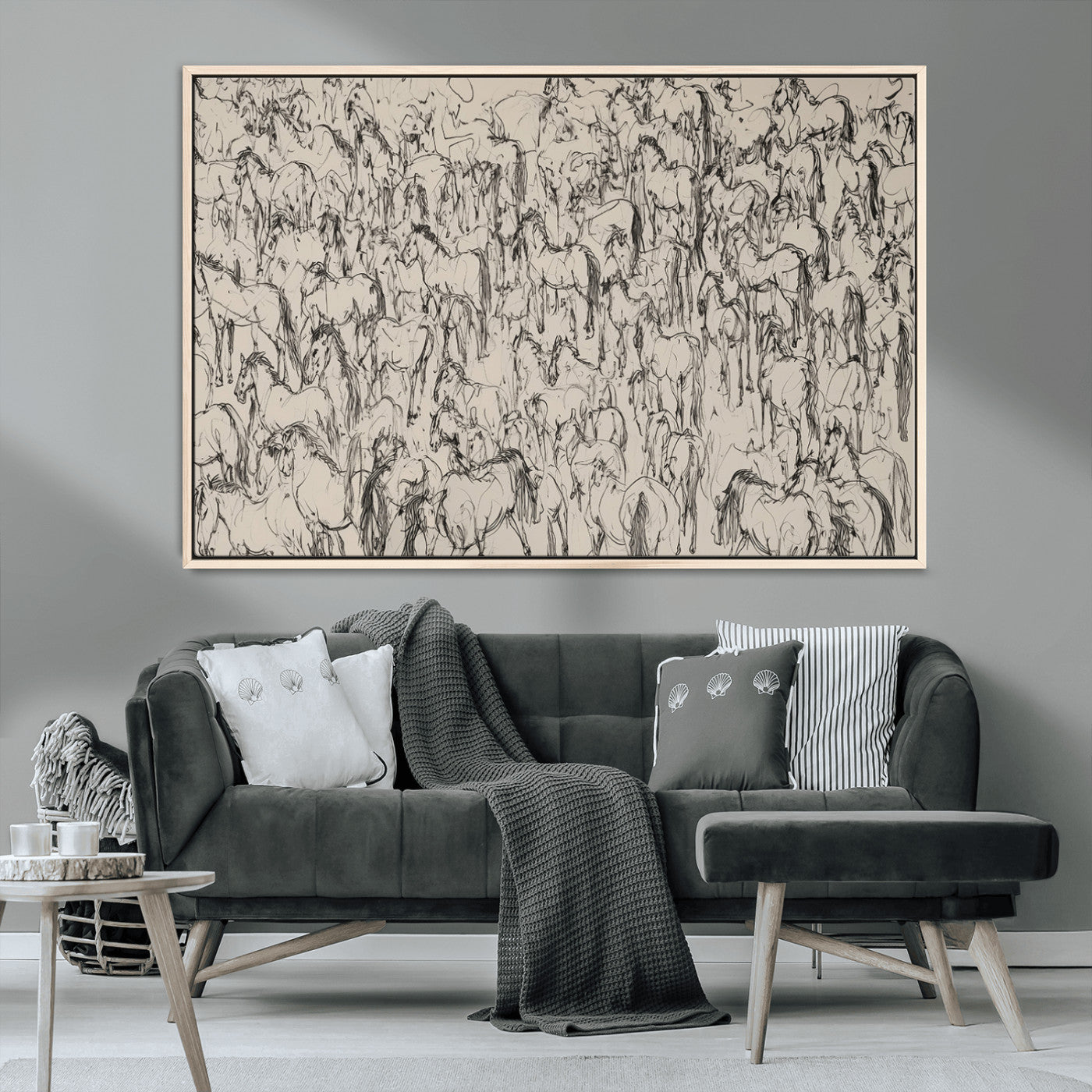 MGV-FC-36X24 - Abstract Horse Sketch Wall Art | Ready to Hang and Framed | Farmhouse Wall Decor for Living Room or