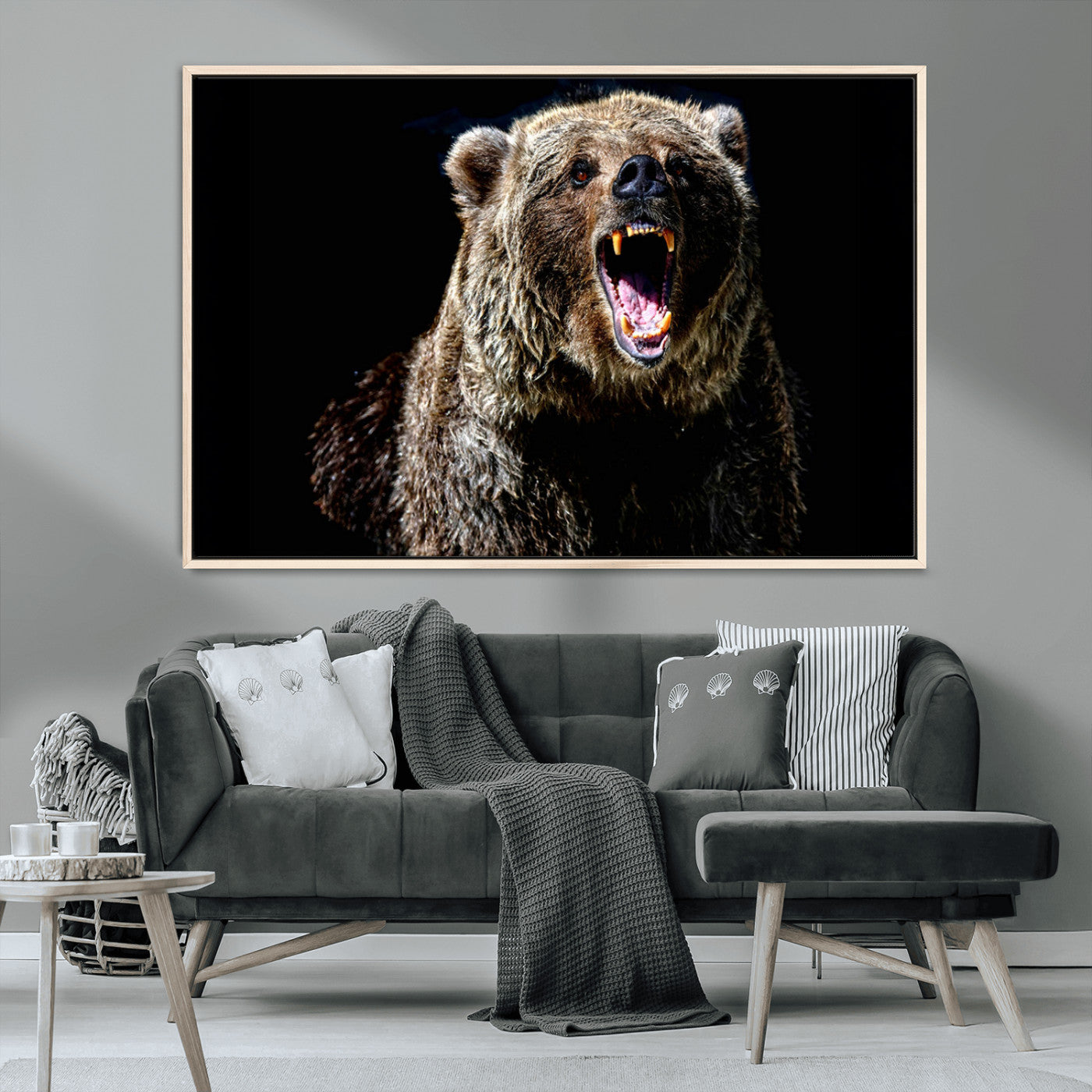 MGV-FC-36X24 - Grizzly Bear Canvas Print | Wildlife Wall Art for Cabin Decor | Ready to Hang Framed