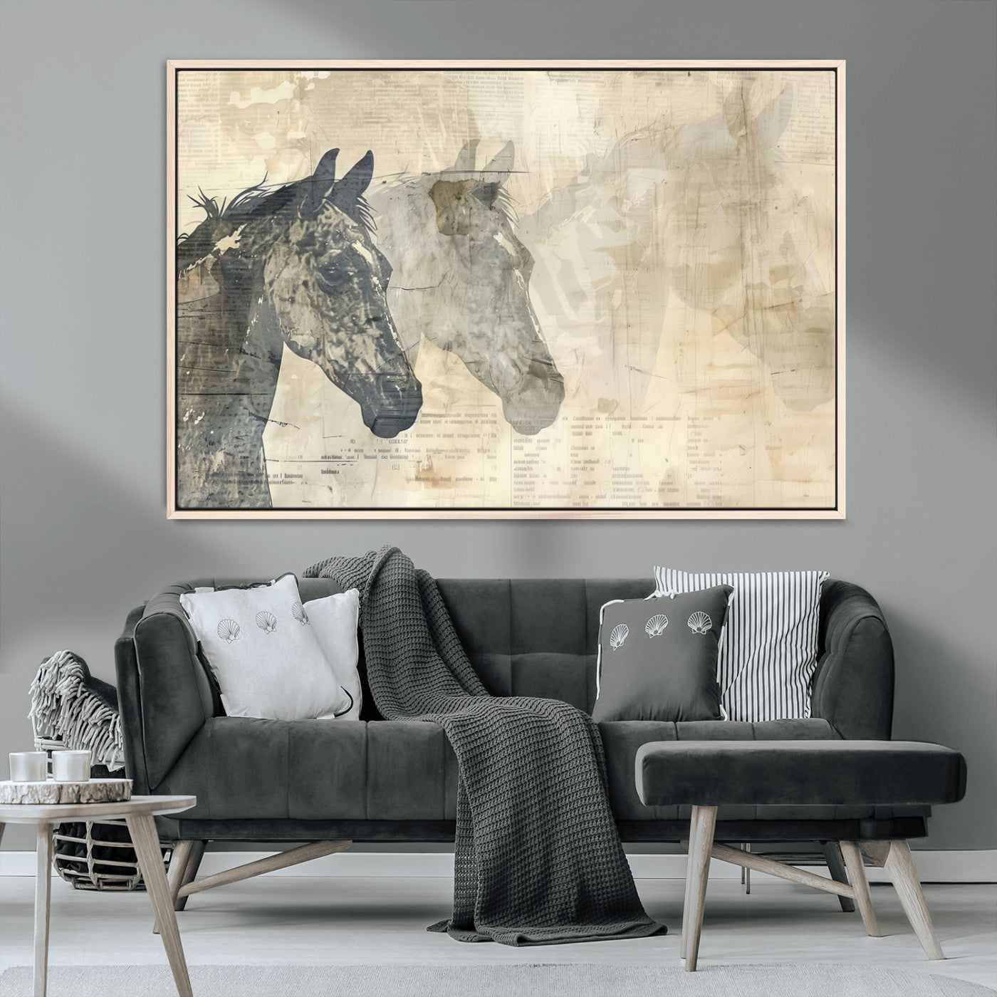 MGV-FC-36X24 - Abstract Horse Canvas Print | Modern Farmhouse Wall Art | Ready to Hang Framed