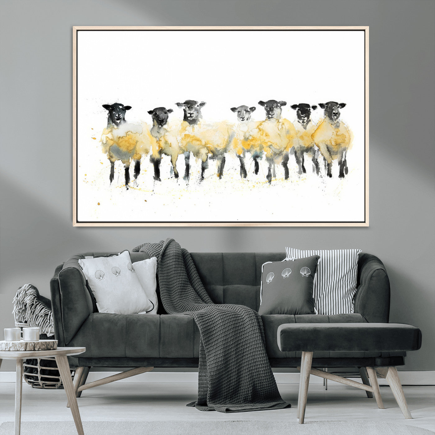 MGV-FC-36X24 - Farmhouse Wall Art Sheep Print | Ready to Hang Framed Canvas | Rustic Barn Decor