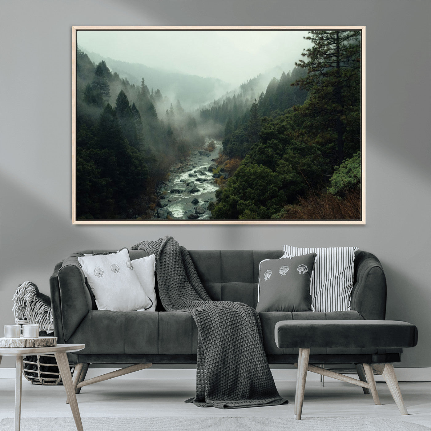 MGV-FC-36X24 - Misty Forest Wall Art | Ready to Hang and Framed | Tranquil Nature Landscape for Living Room or