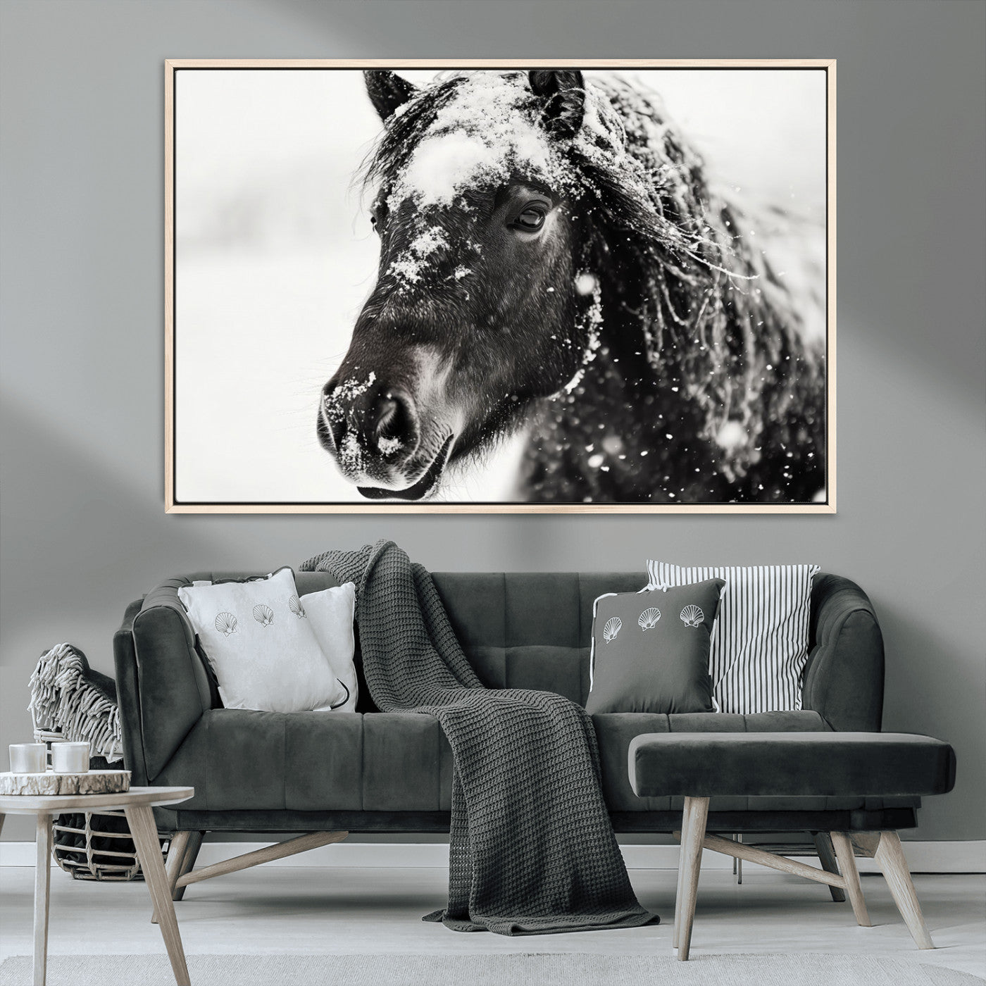 MGV-FC-36X24 - Framed Black and White Horse Wall Art | Ready to Hang and Framed | Farmhouse and Western Wall Decor