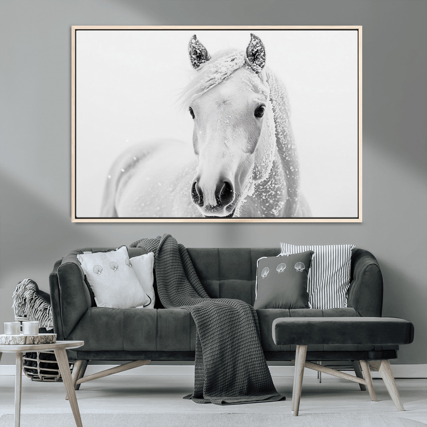 MGV-FC-36X24 - Majestic White Horse Wall Art | Ready to Hang and Framed | Farmhouse Wall Decor for Living Room