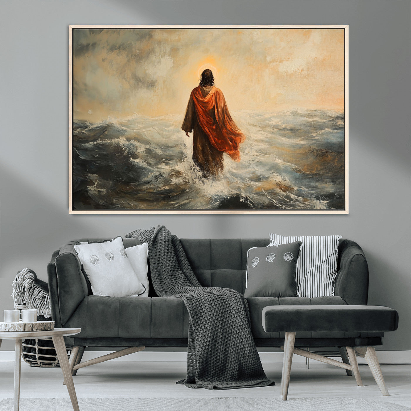 MGV-FC-36X24 - Jesus Walking on Water, Christian Wall Art, Jesus Christ Walking on Oil Painting Style Print