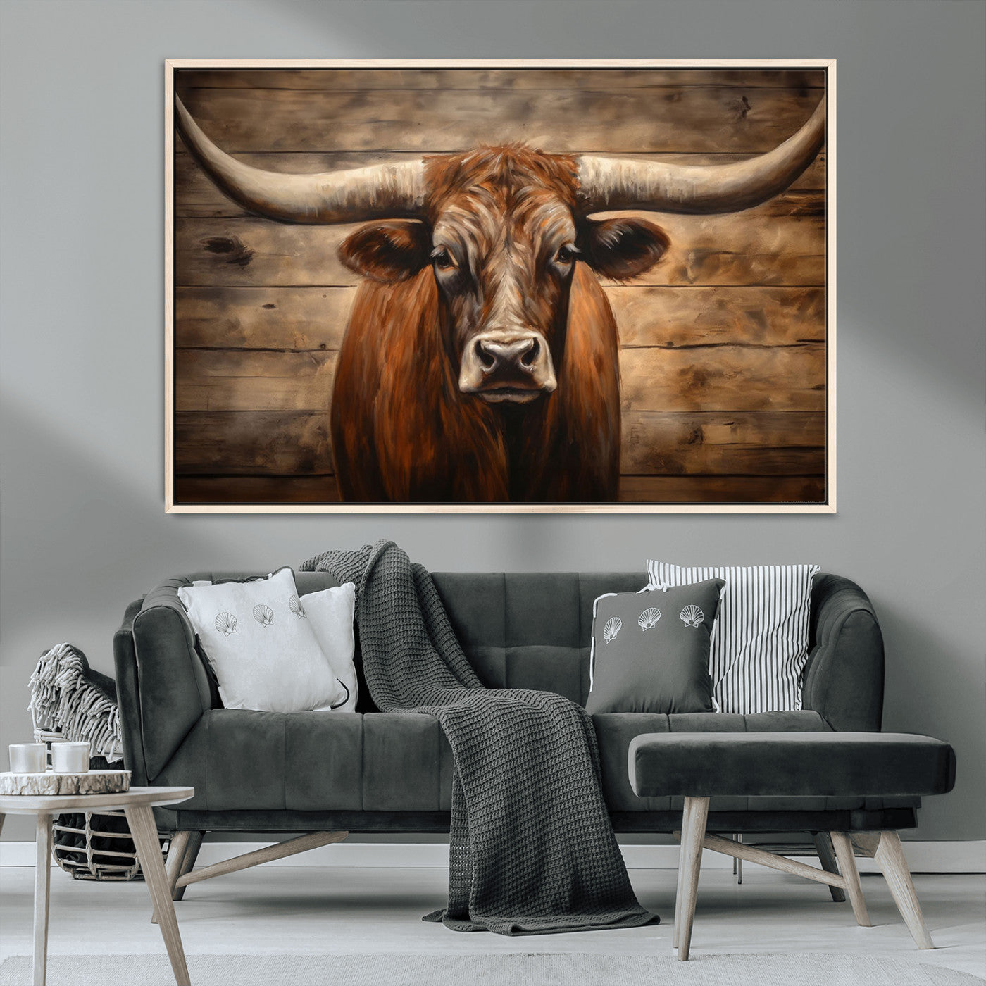 77556-MGV-CV-36X24-Longhorn Bull Wall Art | Canvas Print | Ready to Hang | Rustic Farmhouse Wall Decor | Western Barn
