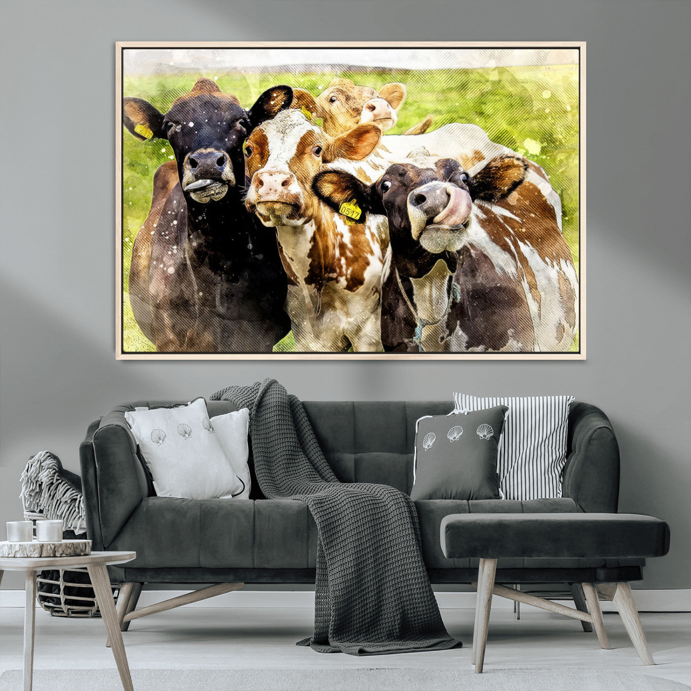 MGV-FC-36X24 - Curious Cows Farmhouse Wall Art | Ready to Hang and Framed Canvas Print | Rustic Farm Decor
