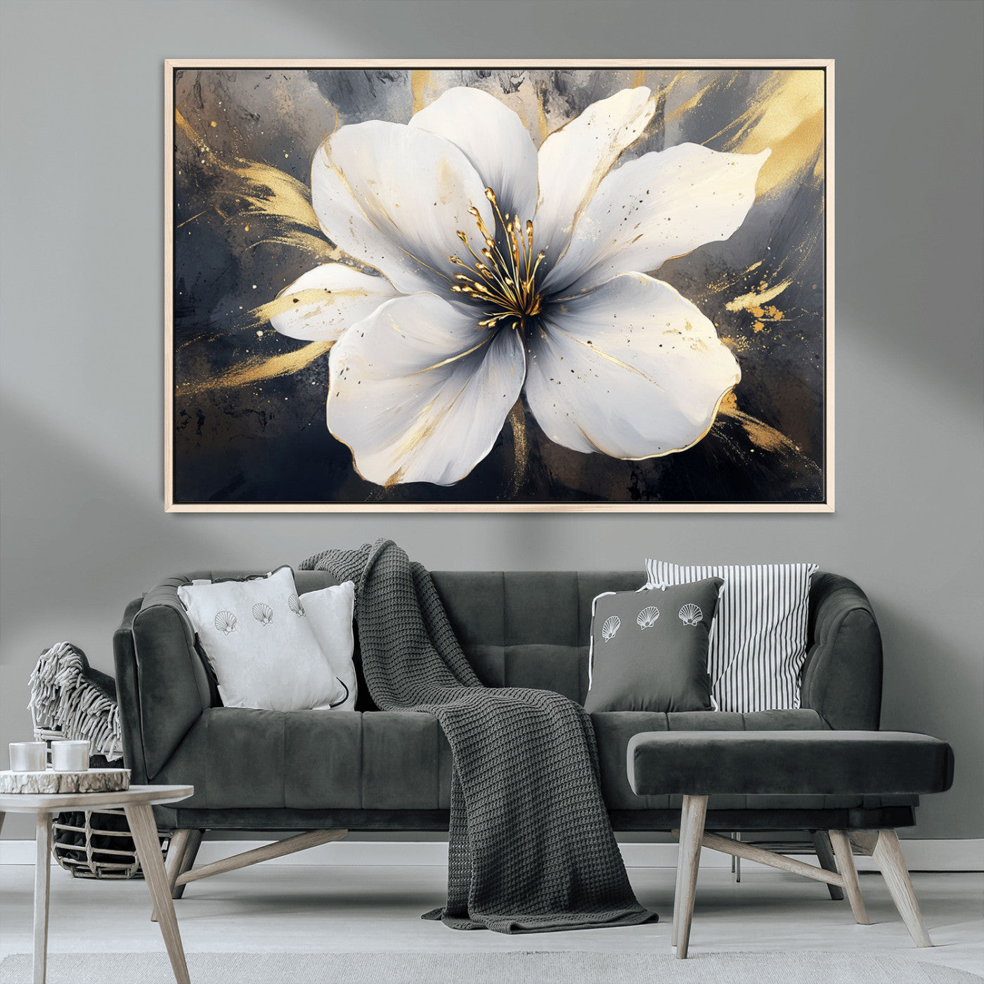 MGV-FC-36X24 - White Flower Wall Art Canvas Print | Ready to Hang | Abstract Floral Wall Decor | Elegant Bloom