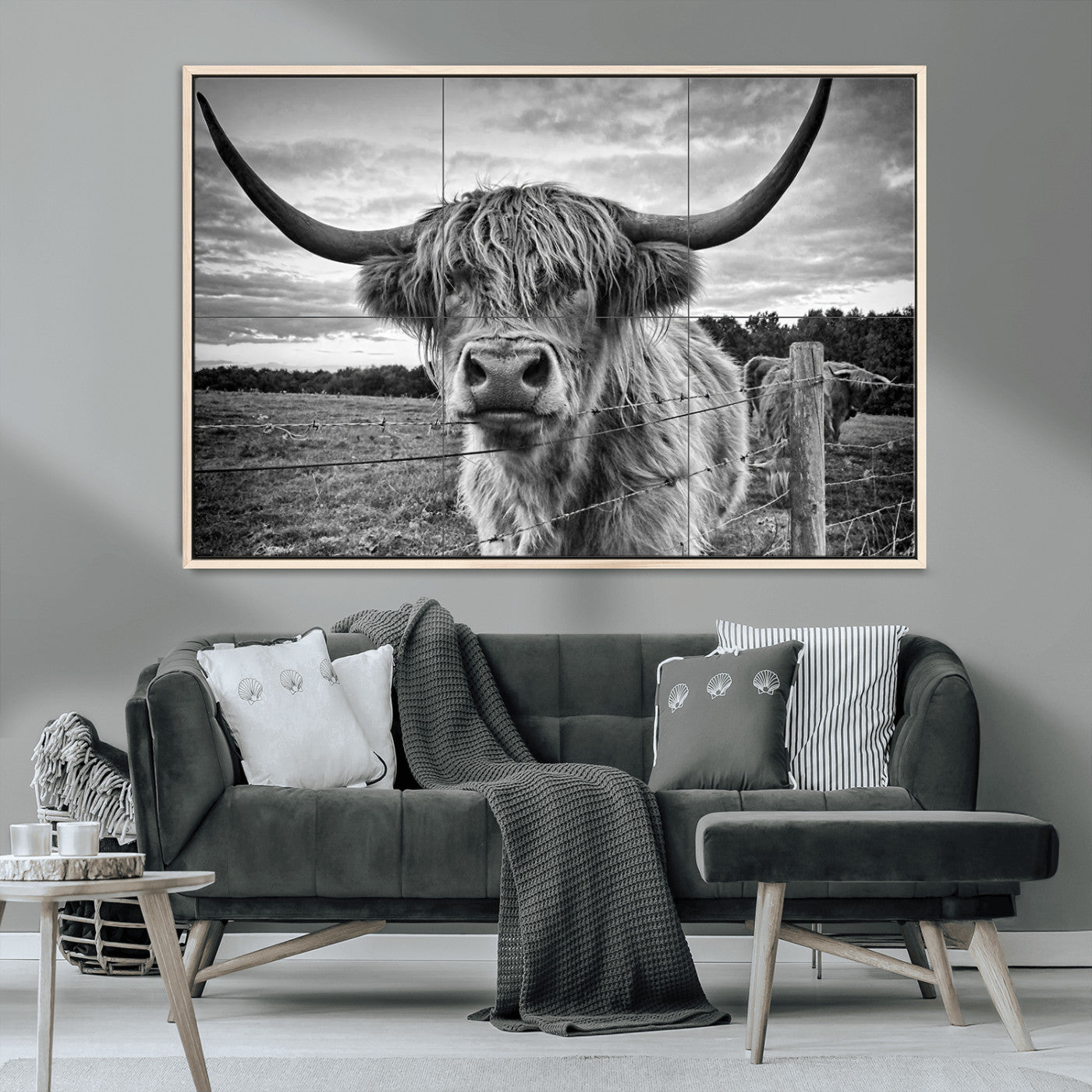 MGV-FC-36X24 - Scottish Highland Cow Wall Art Canvas Print | Ready to Hang and Framed | Rustic Farmhouse Decor