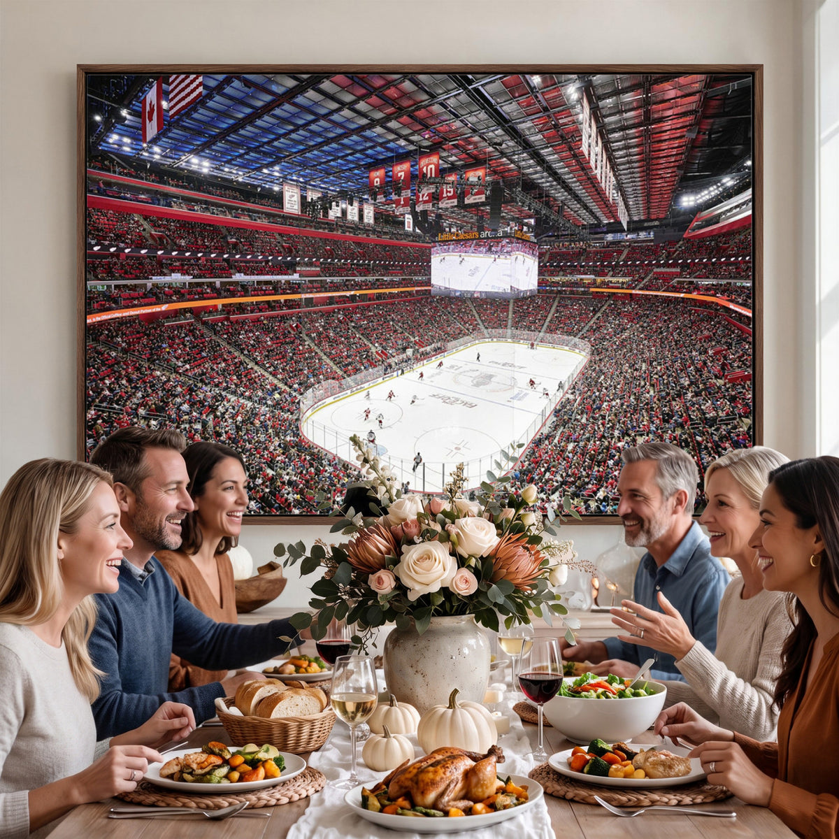 62263-MGV-CV-36X24 - Barton Malow Little Caesars Arena Detroit Wall Art Canvas Print - Detroit Hockey and Basketball
