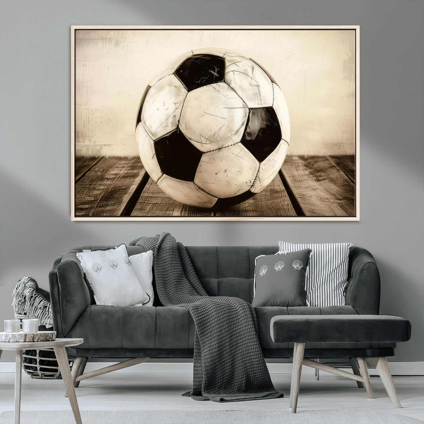 MGV-FC-36X24 - Vintage Soccer Ball Wall Decor Canvas Art – 3-Panel Soccer Wall Decor, Framed and Ready to Hang