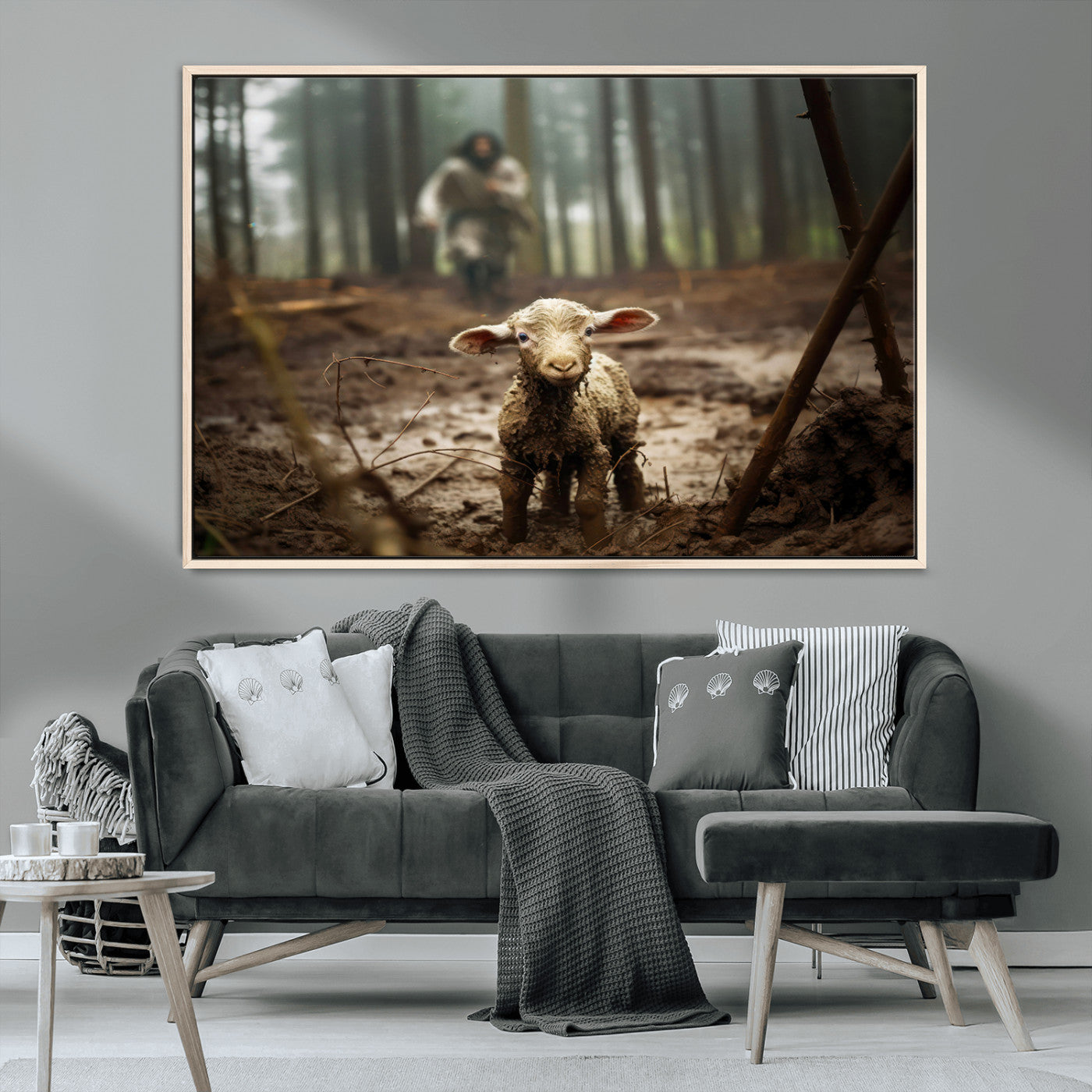 MGV-FC-36X24 - Jesus Running After a Lost Lamb Canvas Wall Art Print