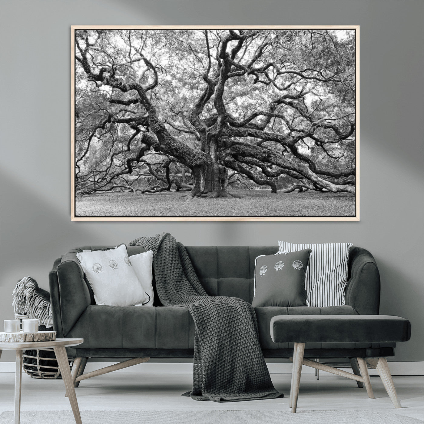 MGV-FC-36X24 - Black White Angel Oak Tree Wall Art - Timeless Nature-Inspired Canvas for Rustic, Modern, or