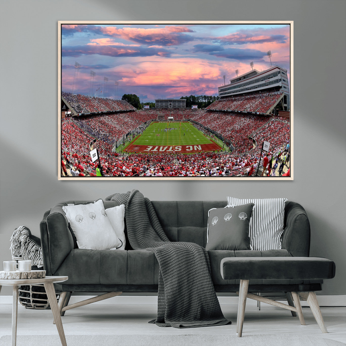 MGV-FC-36X24 - Carter-Finley Stadium Art Sunset Game Triple Canvas Wall Art - NC State Wolfpack Football Match