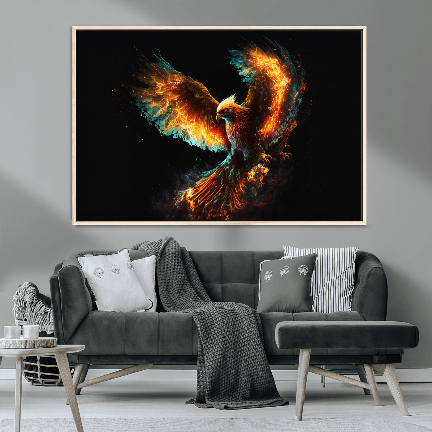 MGV-FC-36X24 - Fiery Phoenix Canvas Print | Ready to Hang Wall Art | Bold Fantasy Decor for Living Room | Majestic
