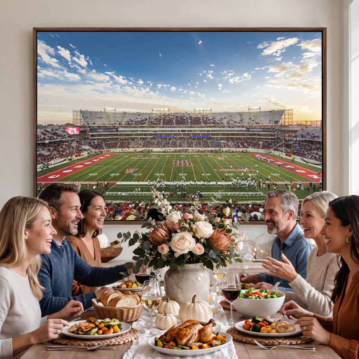 36612-MGV-CV-36X24 - Framed Houston Cougars Football Team Print - Houston TDECU Stadium Wall Art Canvas Print