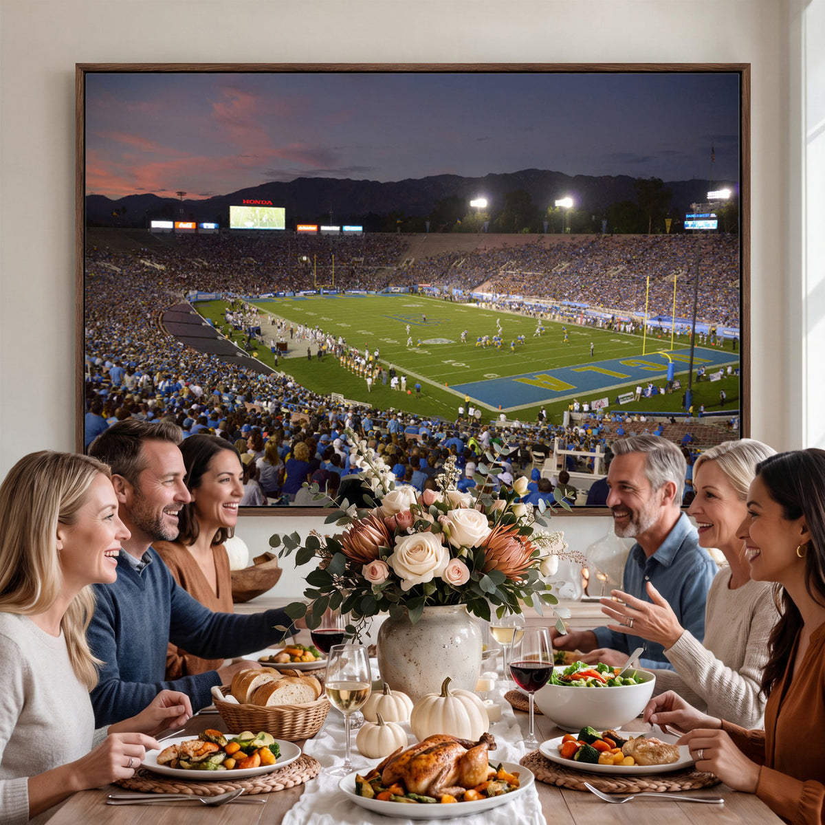 90359-MGV-CV-36X24 - UCLA Bruins Football Team Print - Pasadena Rose Bowl Stadium Wall Art Canvas Print