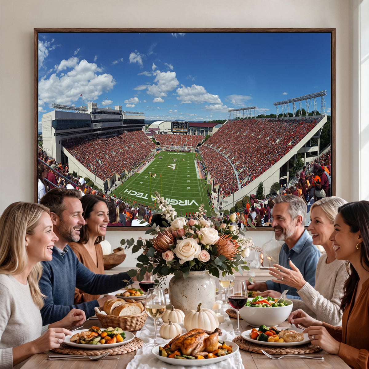 87769-MGV-CV-36X24 - Virginia Tech Hokies Football Team Print - Blacksburg Lane Stadium Wall Art Canvas Print