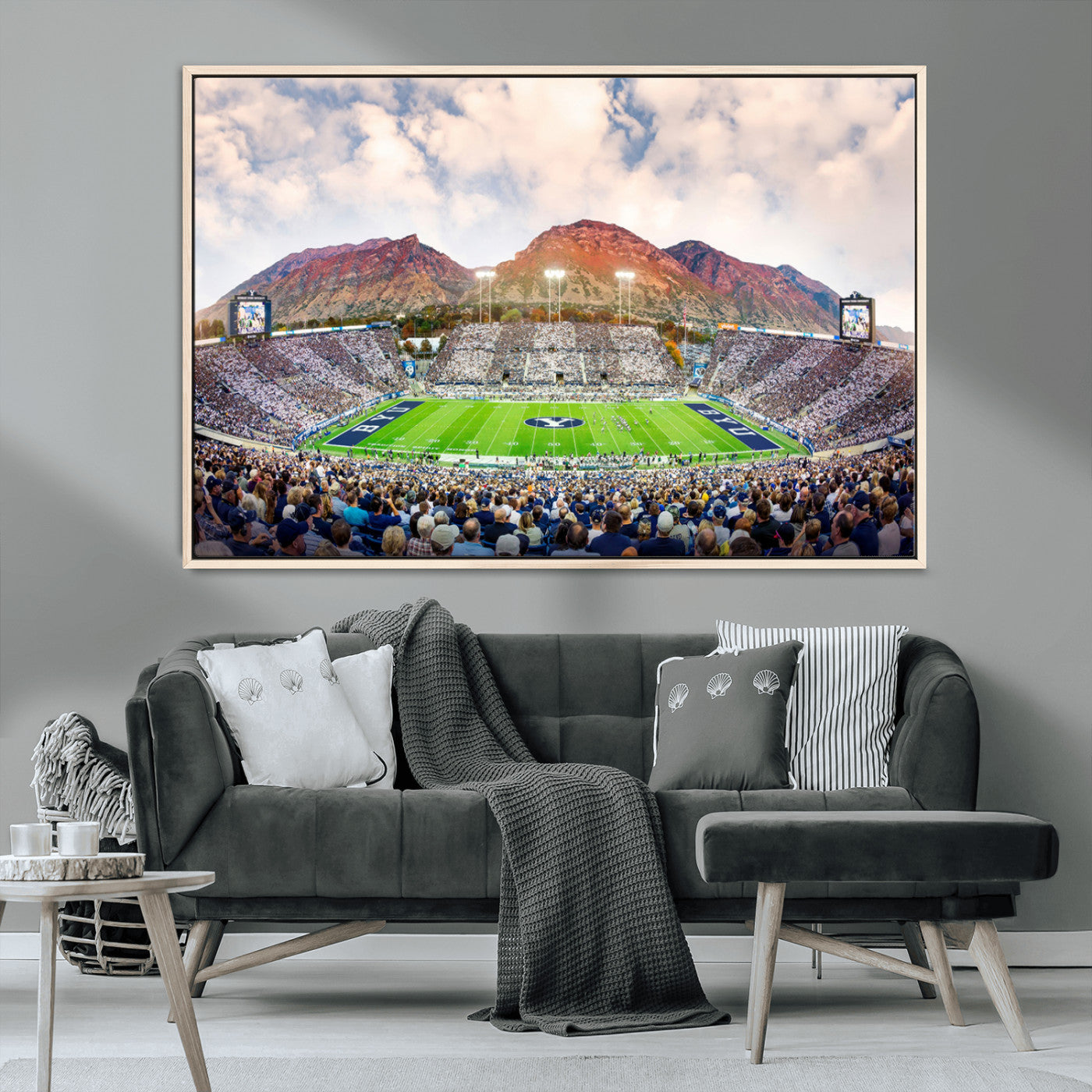 MGV-FC-36X24 - Brigham Young University Cougars Football Team Print - Provo LaVell Edwards Stadium Wall Art Canvas