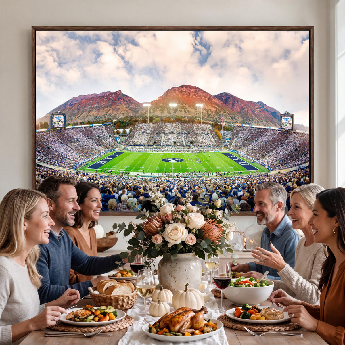 85734-MGV-CV-36X24 - Brigham Young University Cougars Football Team Print - Provo LaVell Edwards Stadium Wall Art Canvas