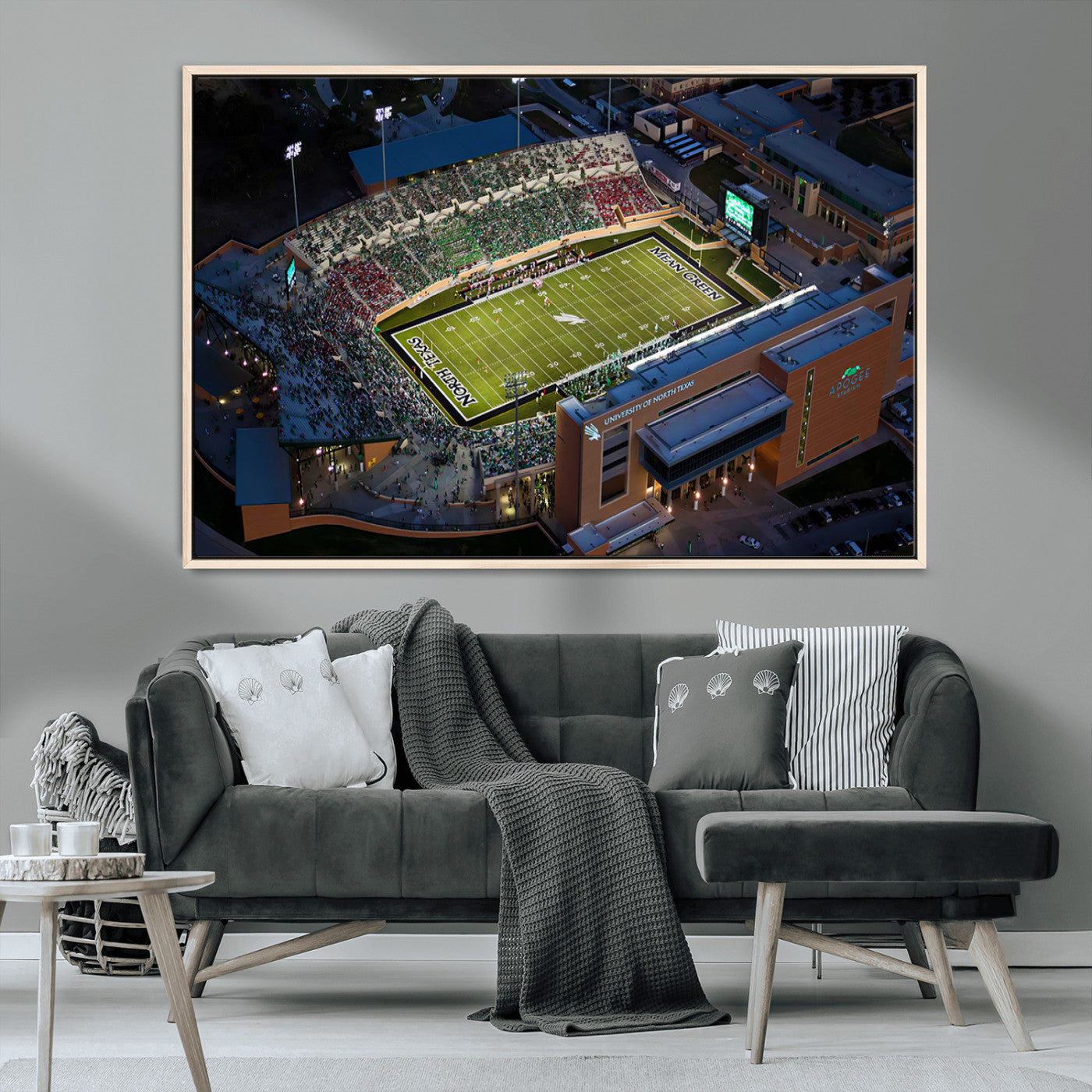 MGV-FC-36X24 - University of North Texas Mean Green Football Artwork, Football Team Print - Denton DATCU Stadium