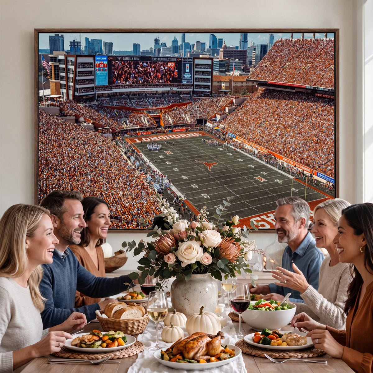 92103-MGV-CV-36X24 - University of Texas Longhorns Football Team Print - Austin Darrell K Royal-Texas Memorial Stadium