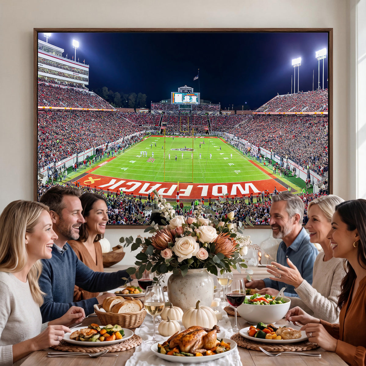 80943-MGV-CV-36X24 - Wolfpack Football Team Print - Raleigh Carter-Finley Stadium Wall Art Canvas Print