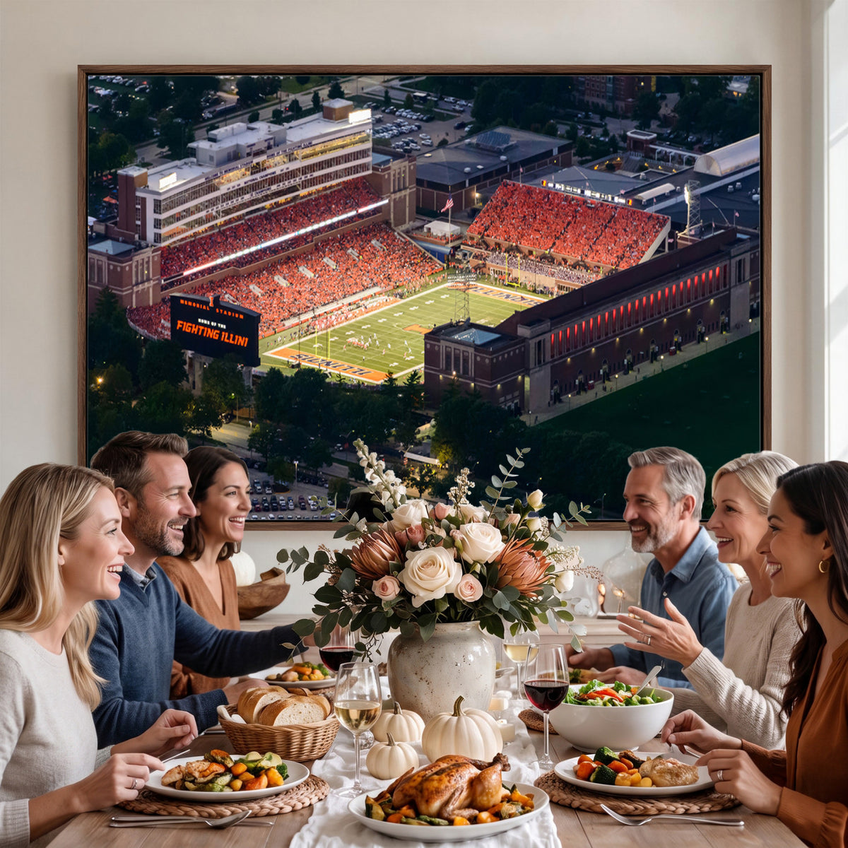 78052-MGV-CV-36X24 - University of Illinois Fighting Illini Football Team Print - Champaign Illinois Memorial Stadium