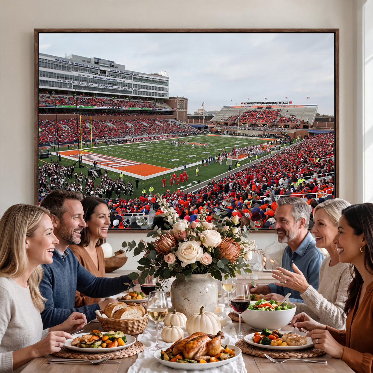 86851-MGV-CV-36X24 - University of Illinois Fighting Illini Football Team Print - Champaign Illinois Memorial Stadium