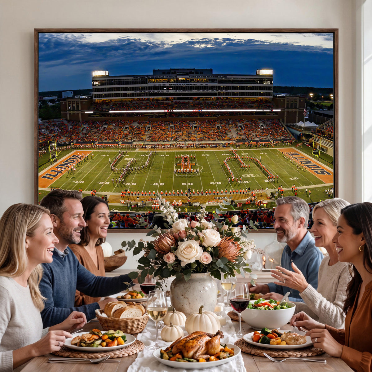 44513-MGV-CV-36X24 - University of Illinois Fighting Illini Football Team Print - Champaign Illinois Memorial Stadium