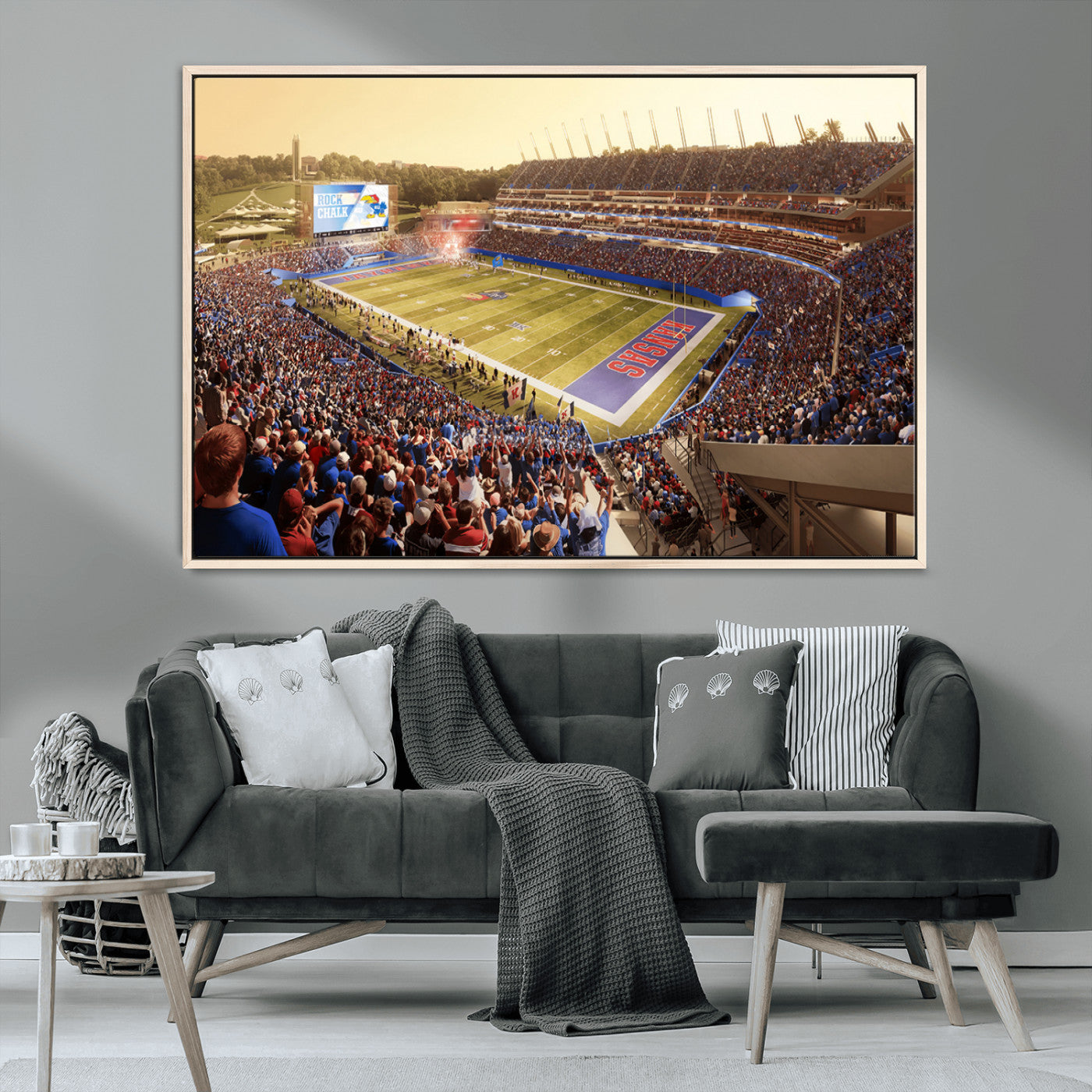 MGV-FC-36X24 - University of Kansas Jayhawks Football Team Print - Lawrence Kansas Memorial Stadium Wall Art Canvas