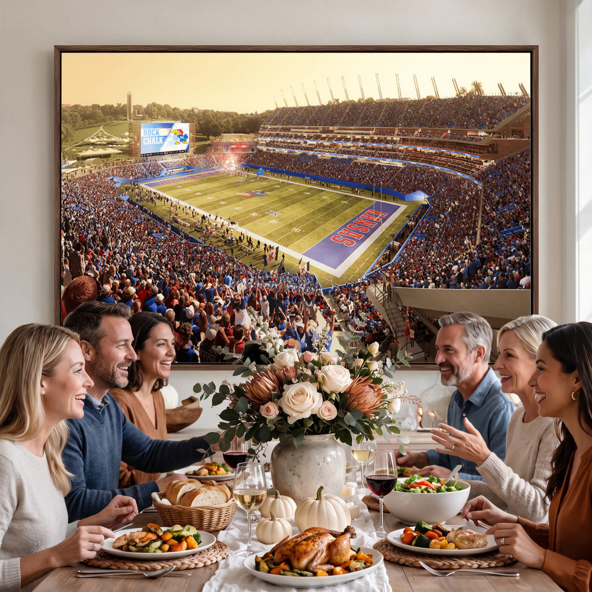 71731-MGV-CV-36X24 - University of Kansas Jayhawks Football Team Print - Lawrence Kansas Memorial Stadium Wall Art Canvas