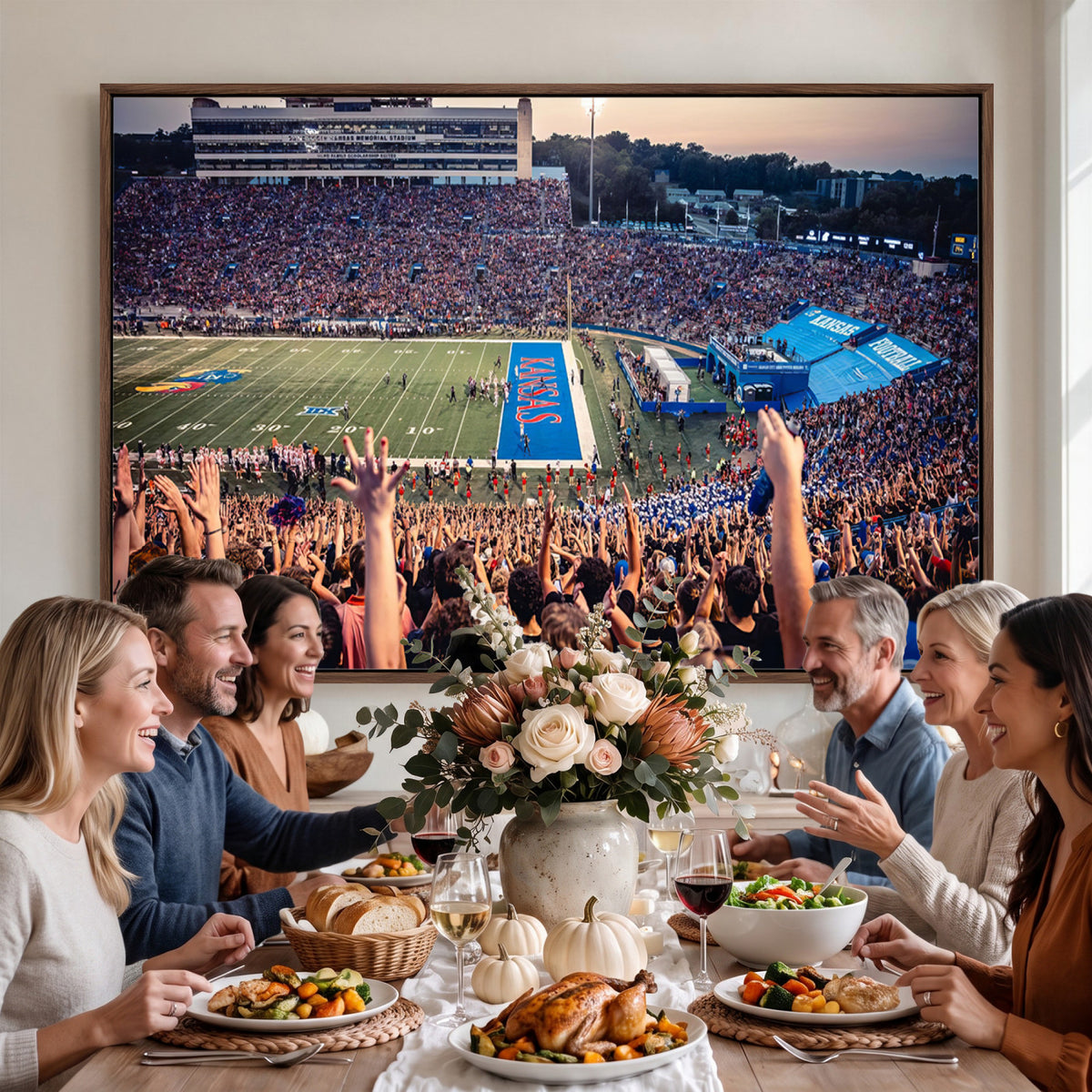 40169-MGV-CV-36X24 - University of Kansas Jayhawks Football Team Art Print - Lawrence Kansas Memorial Stadium Wall Art